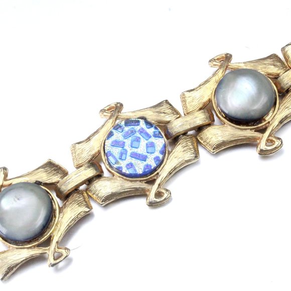 Vintage High End Couture Mixed Materials Mosaic Ceramic Brushed Bracelet - Picture 4 of 9